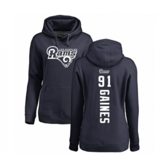Football Women's Los Angeles Rams #91 Greg Gaines Navy Blue Backer Pullover Hoodie