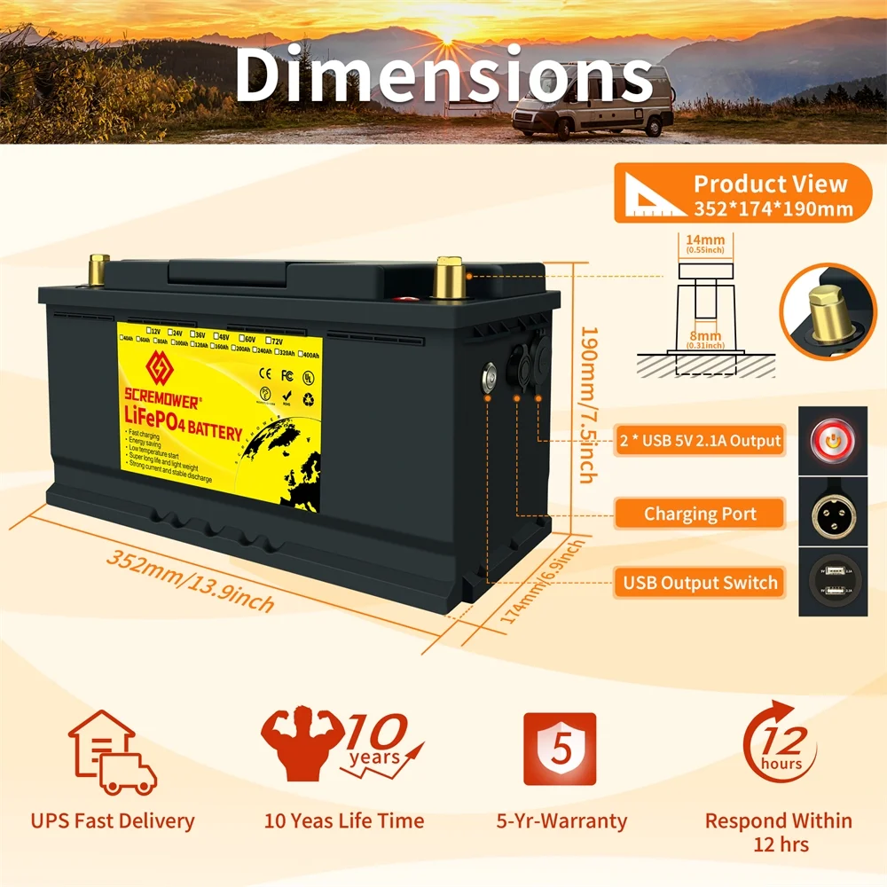 SCREMOWER 12V 100Ah LiFePO4 Battery,Lithium Battery Deep Cycle Solar Battery 100A BMS for Solar Pannel RV Camping, Trolling Motors Boat Marine，15000 Cycles - Curated Treasures Market