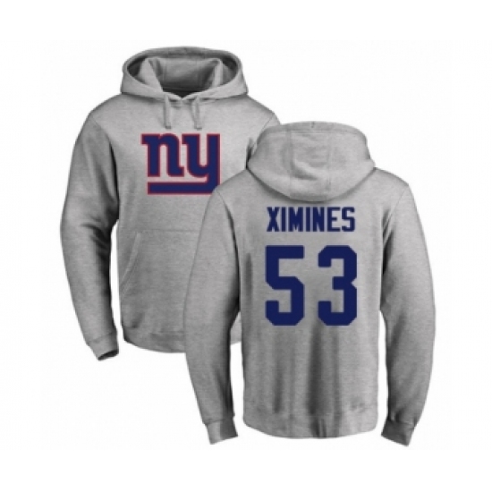 Football New York Giants #53 Oshane Ximines Ash Name & Number Logo Pullover Hoodie