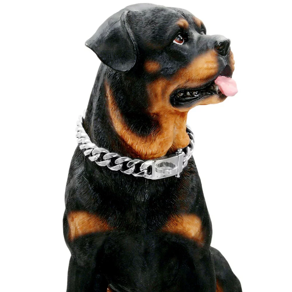 Silver Chains Choker Cuban Link Necklace Dogs Collar Large Medium Bulldog Rottweilers - Curated Treasures Market