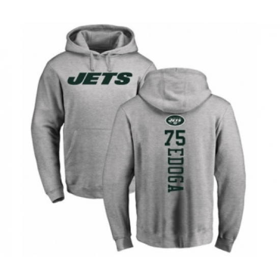 Football New York Jets #75 Chuma Edoga Ash Backer Pullover Hoodie