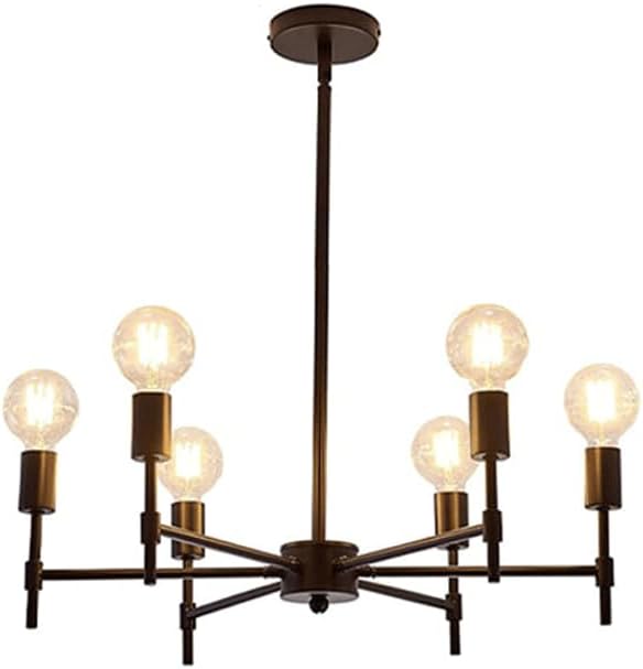 EAUSO American Retro 6 Heads Iron Chandelier Personalized Living Room Dining Room Kitchen Bedroom Study Candle Lighting Rustic Industrial Pendant Farmhouse Ceiling Light Matte Black E26 Socket