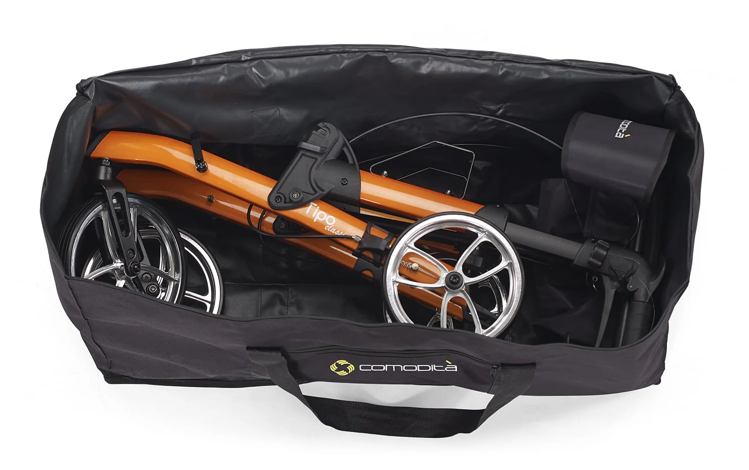 Comodita Tipo Petite Compact Rollator with Double Fold Action and Extra Large 10 Aluminum Front Wheels (Metallic Orange)