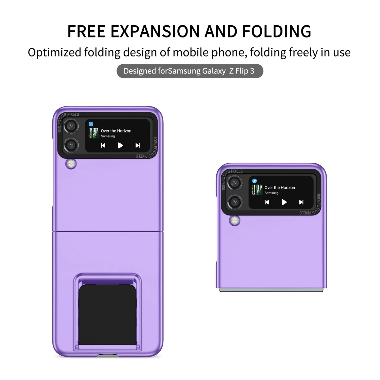SaniMore for Samsung Galaxy Z Flip 3 6.7 inch Slim Case, Military Grade Shockproof Hard PC Cover Built-in Invisible Folding Bracket Kickstand Thickened Lens Frame for Samsung Z Flip 3, Purple - Curated Treasures Market