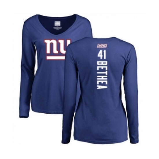 Football Women's New York Giants #41 Antoine Bethea Royal Blue Backer Long Sleeve T-Shirt