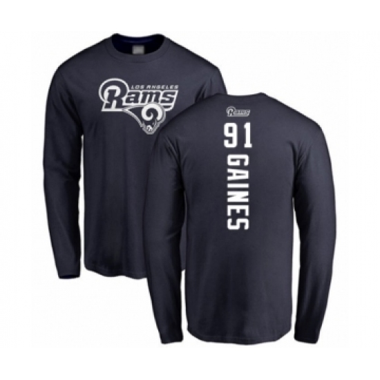 Football Los Angeles Rams #91 Greg Gaines Navy Blue Backer Long Sleeve T-Shirt