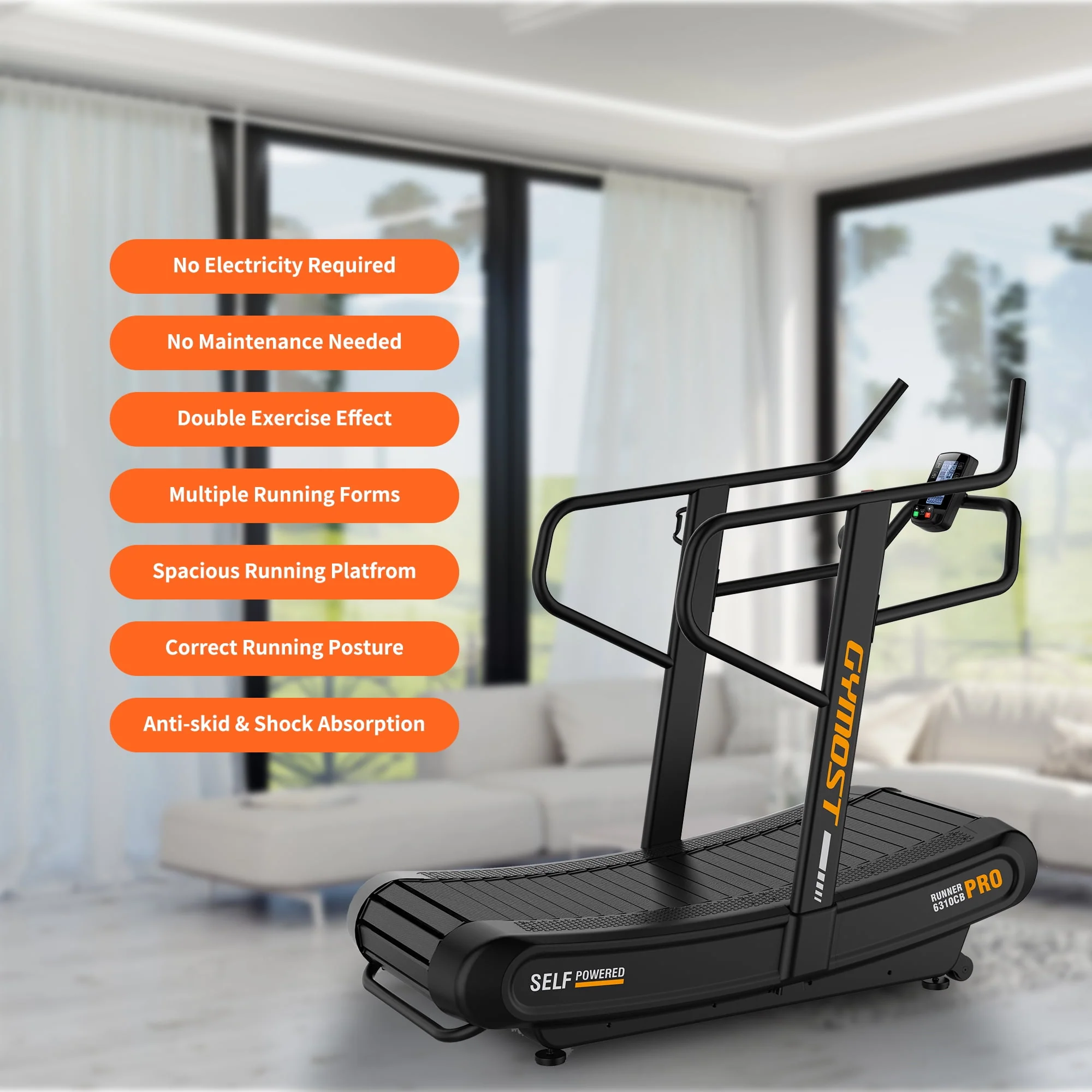 GYMOST Manual Curved Treadmill, Motorless Sprint Treadmill with Customization & Resistance Adjustment, Home & Commercial Treadmill With 5” LED Screen