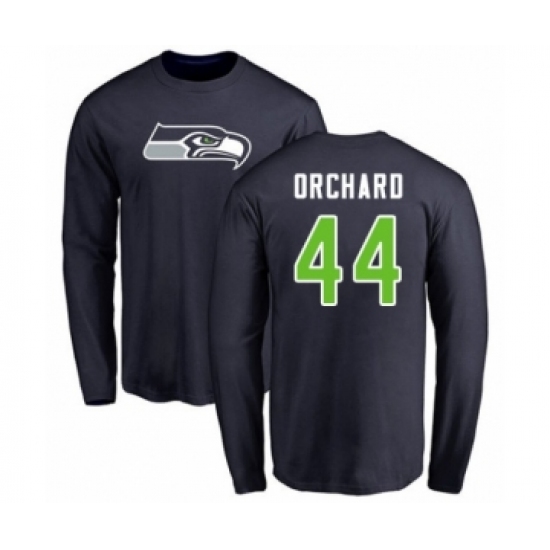 Football Seattle Seahawks #44 Nate Orchard Navy Blue Name & Number Logo Long Sleeve T-Shirt