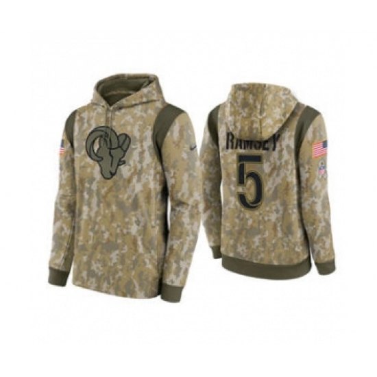 Men's Los Angeles Rams #5 Jalen Ramsey Camo 2021 Salute To Service Therma Performance Pullover Football Hoodie