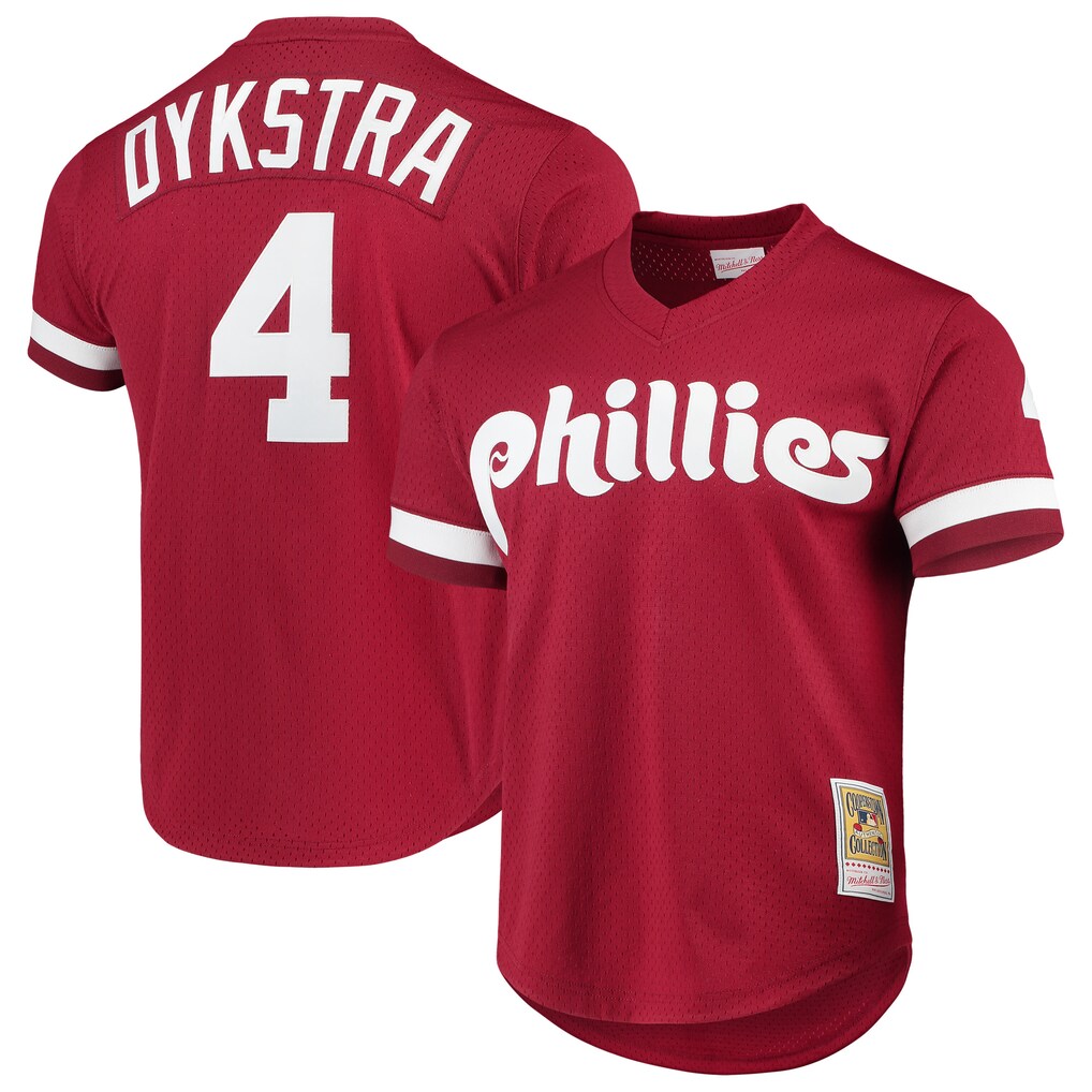 Men's Philadelphia Phillies Lenny Dykstra Mitchell & Ness Scarlet Authentic Batting Practice Jersey