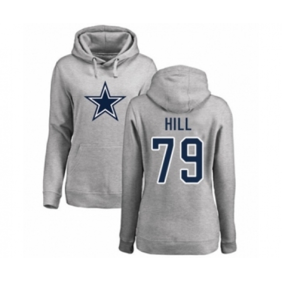 Football Women's Dallas Cowboys #79 Trysten Hill Ash Name & Number Logo Pullover Hoodie