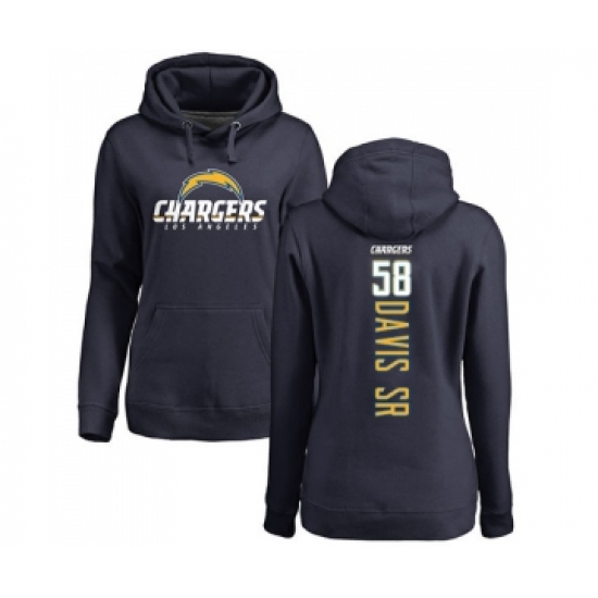 Football Women's Los Angeles Chargers #58 Thomas Davis Sr Navy Blue Backer Pullover Hoodie