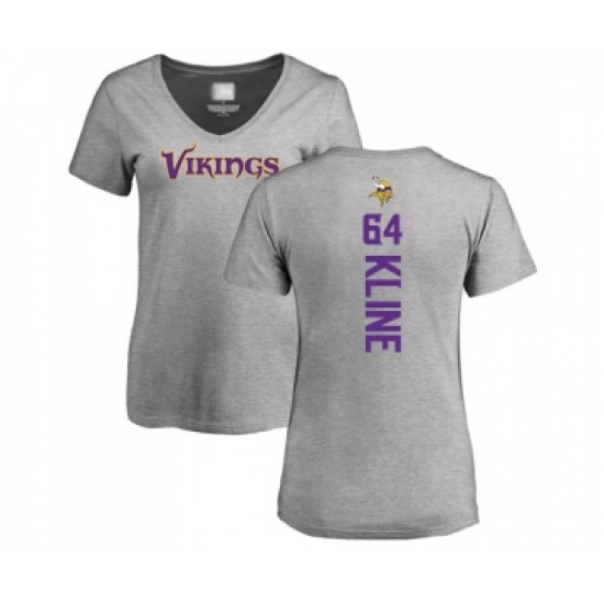 Football Women's Minnesota Vikings #64 Josh Kline Ash Backer V-Neck T-Shirt