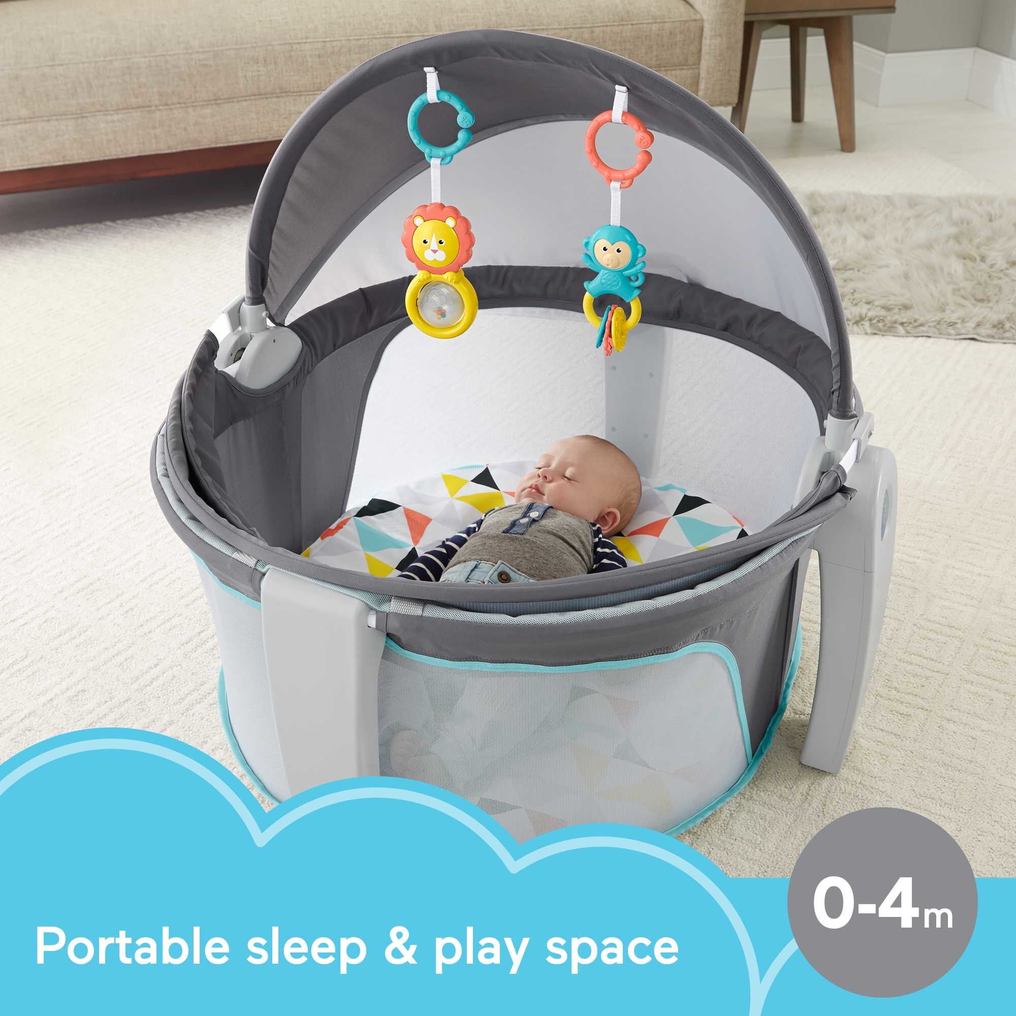 Fisher-Price On-the-Go Infant Dome Portable Bassinet and Play Space with Toys, Windmill