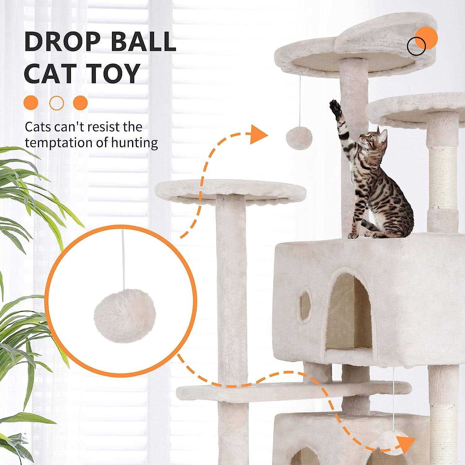 Niamvelo 70-in Cat Tree Tower Furniture Cat Condo with Scratching Post for Indoor Cats