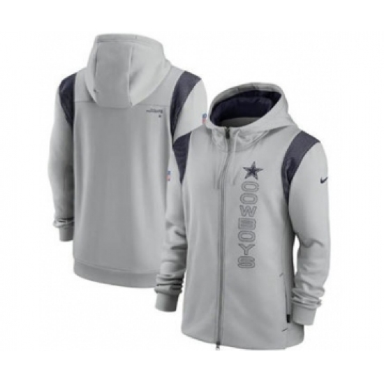 Men's Dallas Cowboys 2021 Gray Sideline Team Performance Full-Zip Hoodie