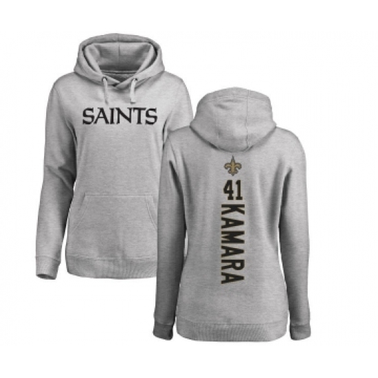 Football Women's New Orleans Saints #41 Alvin Kamara Ash Backer Pullover Hoodie