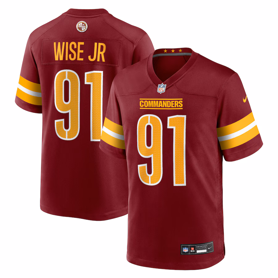 Men's Washington Commanders Deatrich Wise Jr. Nike Burgundy Team Game Jersey