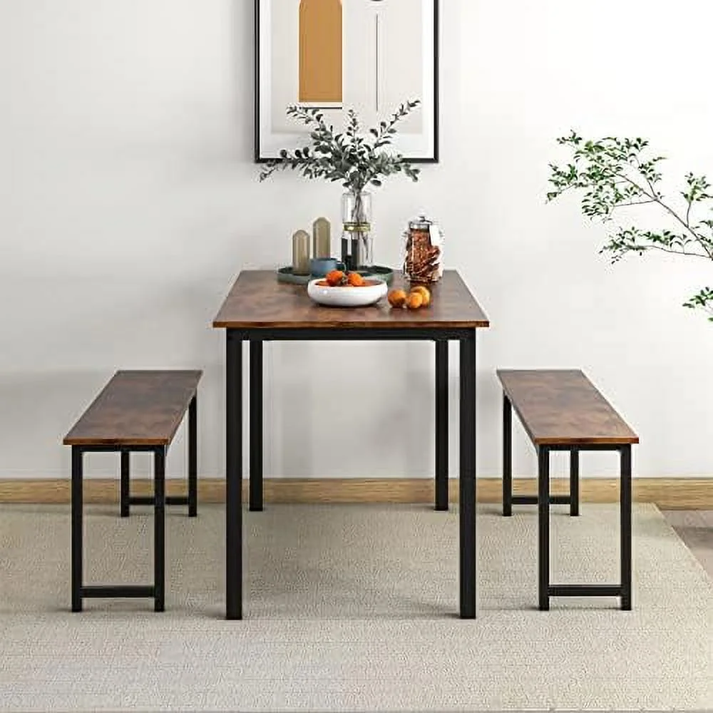 CGFHYP 3-Piece Dining Table Set  Rectangular Kitchen/Dining Table with 2   Metal Frame  Space-Saving   Modern 4-Person Dinette for Kitchen  Dining Room - Curated Treasures Market