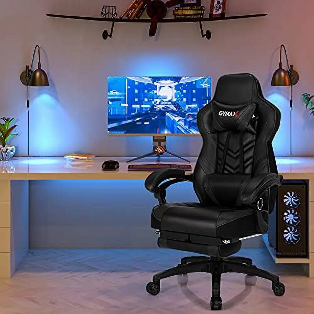 ZFGSUIJN Gaming Chair Video Game Chair with Footrest and Lumbar Support Racing Style PU Leather Computer Chair Ergonomic Adjustable Swivel Task Chair Blue - Curated Treasures Market