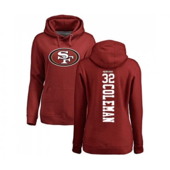 Football Women's San Francisco 49ers #32 Tevin Coleman Red Backer Pullover Hoodie
