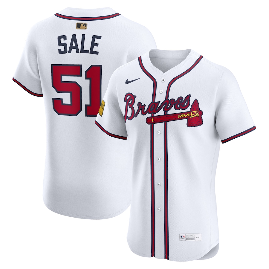 Men's Atlanta Braves Chris Sale Nike White Home Sponsor Patch MLB Awards Gold Batterman Elite Jersey