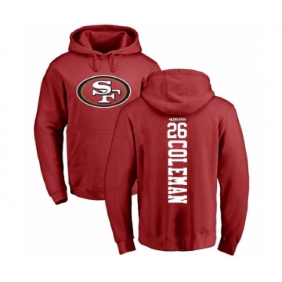 Football San Francisco 49ers #26 Tevin Coleman Red Backer Pullover Hoodie