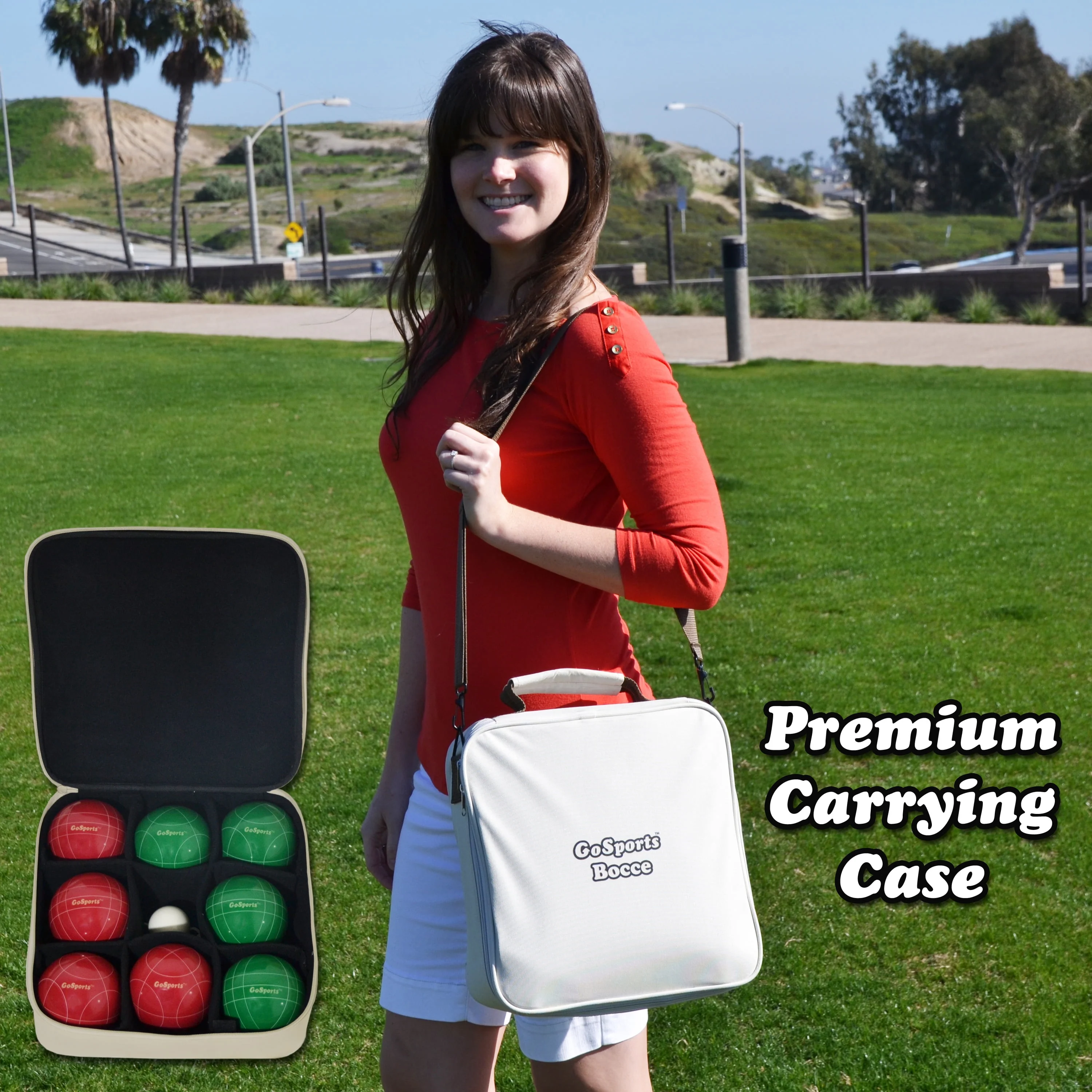 GoSports 100mm Regulation Bocce Set with 8 Balls, Pallino, Case and Measuring Rope