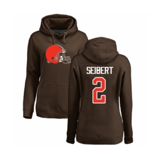 Football Women's Cleveland Browns #2 Austin Seibert Brown Name & Number Logo Pullover Hoodie