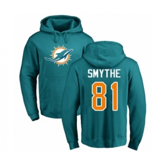 Football Miami Dolphins #81 Durham Smythe Aqua Green Name & Number Logo Pullover Hoodie
