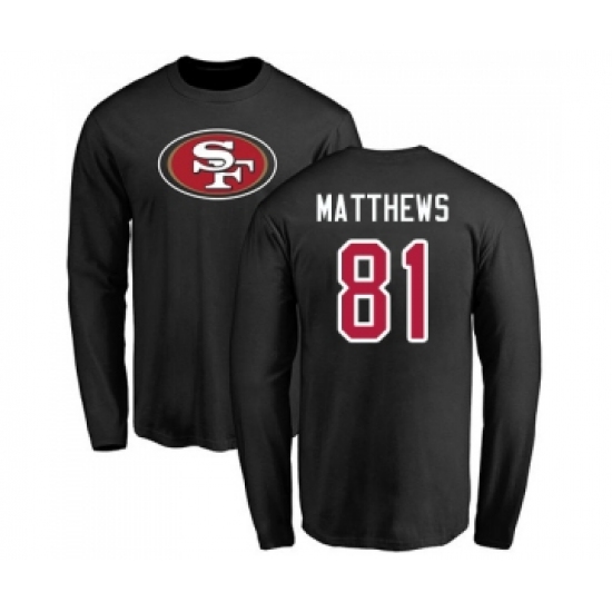 Football San Francisco 49ers #81 Jordan Matthews Black Name & Number Logo Long Sleeve T-Shirt