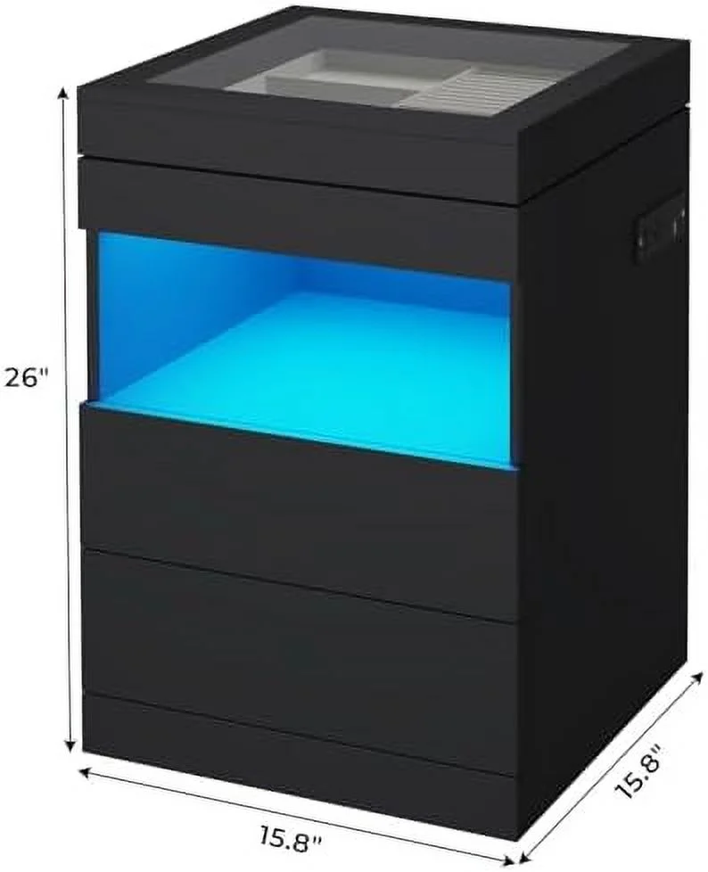 CHYTRE Nightstand with Charging Station and LED Lights Night Stand with Tempered Glass Sliding Top Drawer and Jewelry Organizer Bedside Table with Pull-Out  Modern End  (White  2PC) - Curated Treasures Market