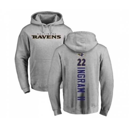 Football Baltimore Ravens #22 Mark Ingram II Ash Backer Pullover Hoodie