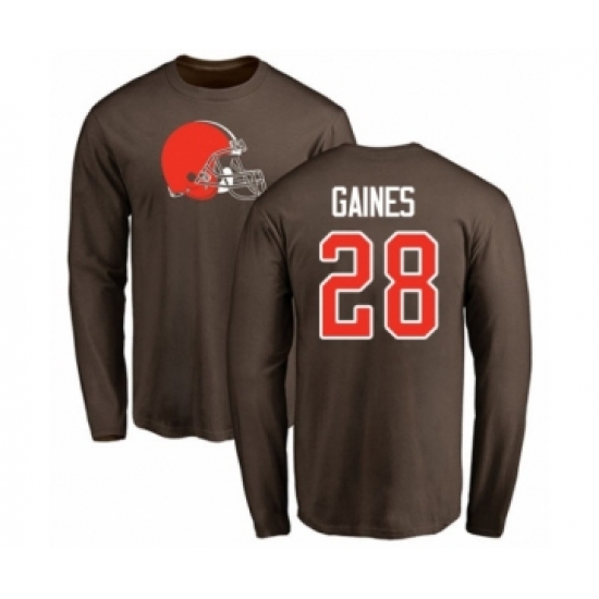 Football Cleveland Browns #28 Phillip Gaines Brown Name & Number Logo Long Sleeve T-Shirt