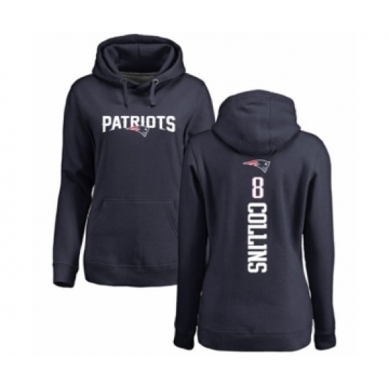 Football Women's New England Patriots #8 Jamie Collins Navy Blue Backer Pullover Hoodie