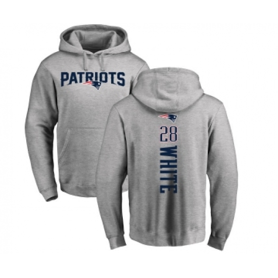 Football New England Patriots #28 James White Ash Backer Pullover Hoodie