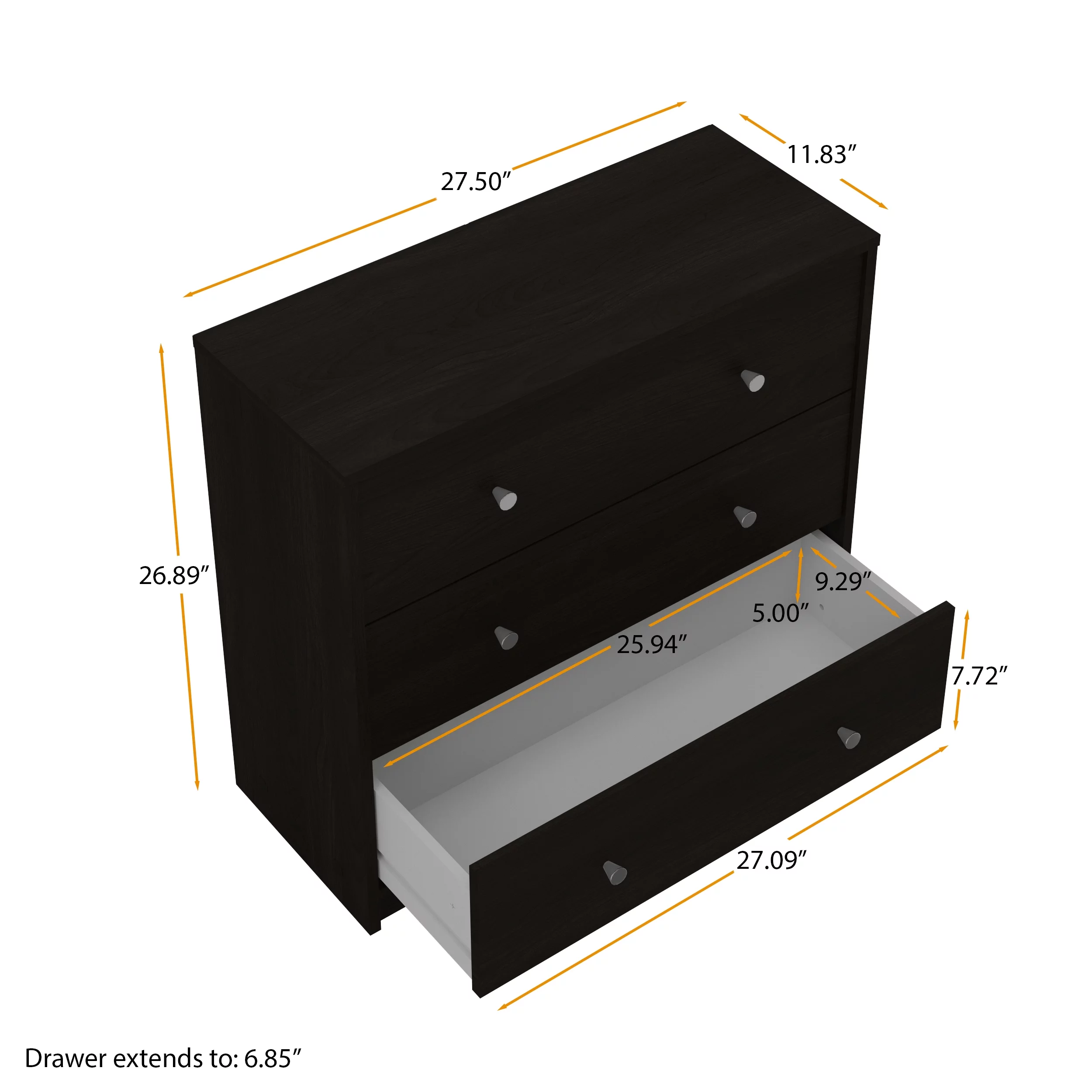 Studio 3 Drawer Chest, Black