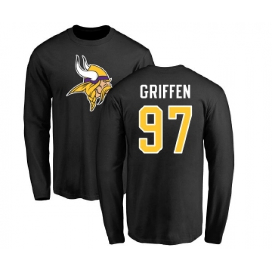 Football Minnesota Vikings #97 Everson Griffen Black Name & Number Logo Long Sleeve T-Shirt