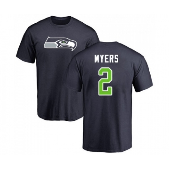 Football Seattle Seahawks #2 Jason Myers Navy Blue Name & Number Logo T-Shirt