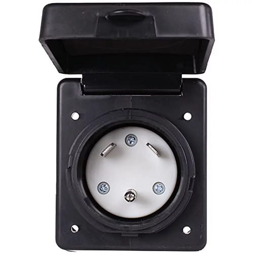 Journeyman-Pro RV TT-30 Flanged Inlet 30A 125 Volt, Straight Blade Generator Plug Locking Shore & Marine Power Receptacle Electrical Outlet/Socket, Black or White 30 Amp (TT-30 Straight Blade, Black) - Curated Treasures Market
