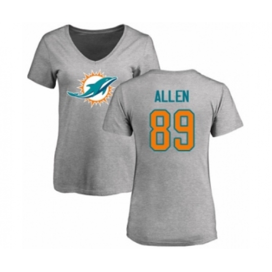 Football Women's Miami Dolphins #89 Dwayne Allen Ash Name & Number Logo T-Shirt