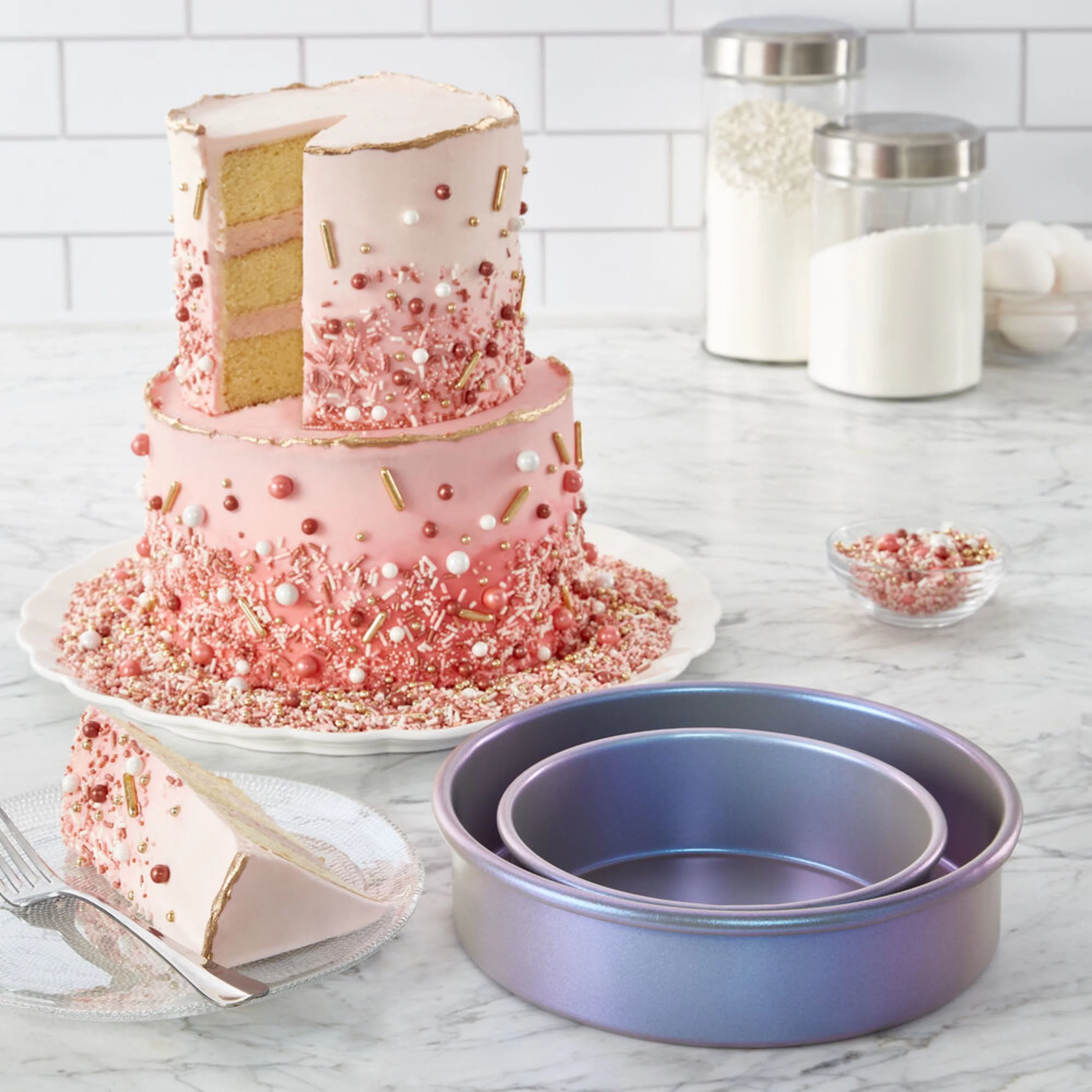 Chicago Metallic Aurora 2-piece Non-Stick Metal Round Cake Pan Set in Iridescent - Curated Treasures Market