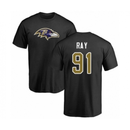 Football Baltimore Ravens #91 Shane Ray Black Name & Number Logo T-Shirt