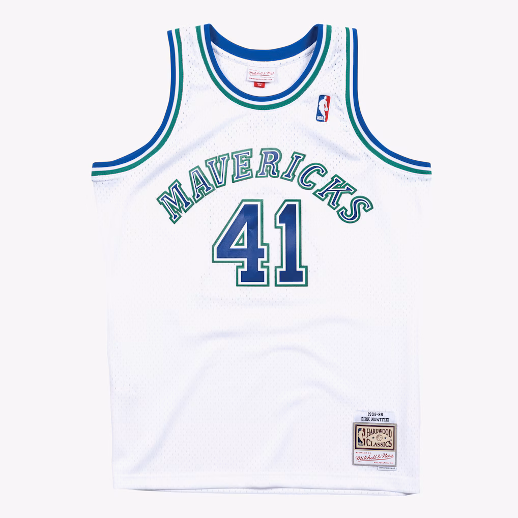 Men's Dallas Mavericks Dirk Nowitzki Mitchell & Ness White 1998-99 Hardwood Classics Swingman Jersey