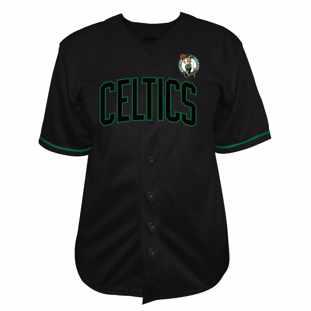 Men's Boston Celtics Fanatics Black Big & Tall Pop Full-Button Baseball Jersey