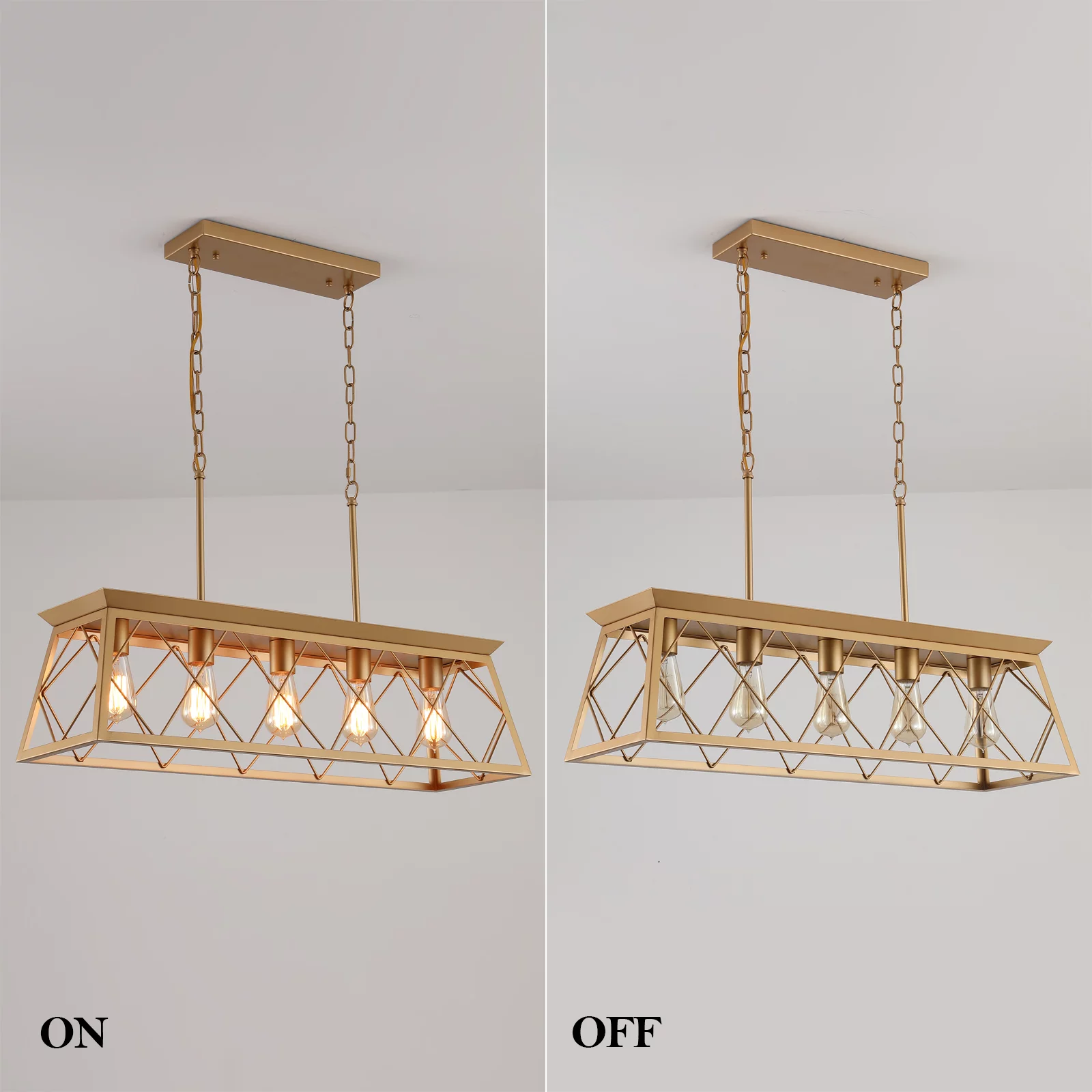 AMZASA Gold Farmhouse Chandelier,5-Light Fixture in Gold Finish for Kitchen Island Bar Dining Table,UL Listed