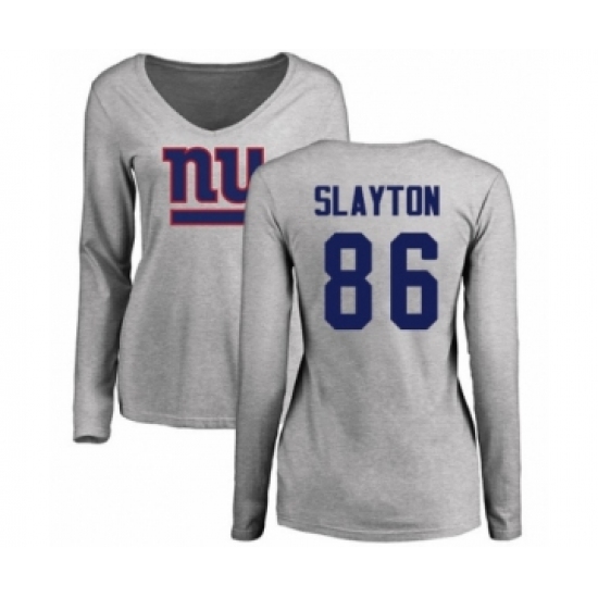 Football Women's New York Giants #86 Darius Slayton Ash Name & Number Logo Long Sleeve T-Shirt