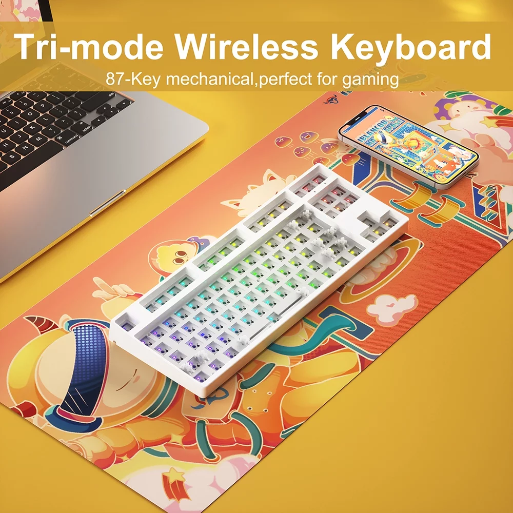 iblancod C87 Tri-mode Wireless Keyboard 87-Key Mechanical Keyboard Gaming Keyboard with All Switches Changeable BT Mode Wired Mode 2.4GHz Wireless Mode Customized Keyboard Kit - Curated Treasures Market