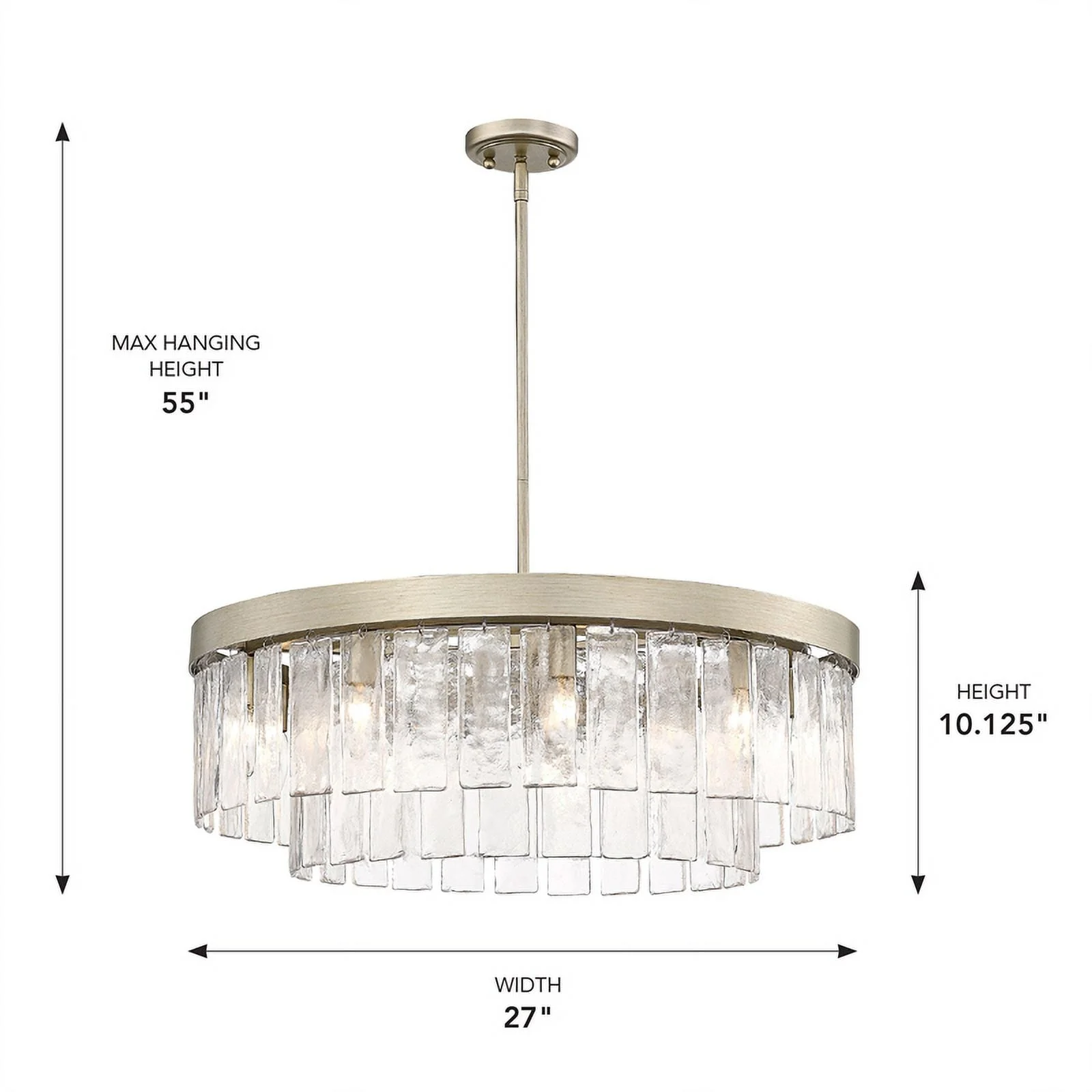 Ciara 9-Light Chandelier in White Gold with Hammered Water Glass