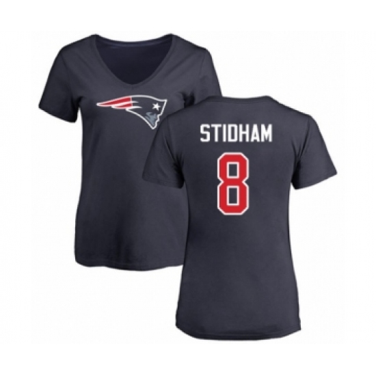 Football Women's New England Patriots #8 Jarrett Stidham Navy Blue Name & Number Logo Slim Fit T-Shirt